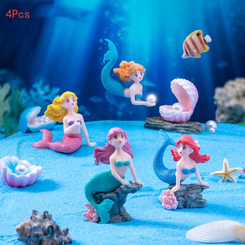 Aquarium Fish Land - 4Pcs Plastic Fish Tank Little Mermaid